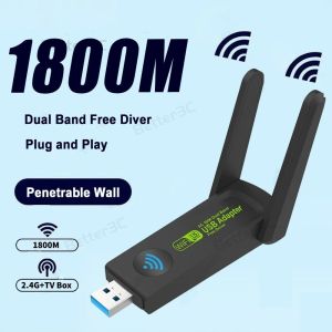 【Better 3C】USB3.0 WiFi Adapter Actual 1800Mbps 5G dual band driver free USB router WiFi Network Card TriBand Wifi Receiver Dongle for Windows Laptop