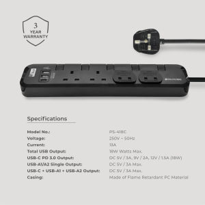 [SG] SOUNDTECH Power Extension Cable Socket with USB + Type-C 5 Years Warranty
