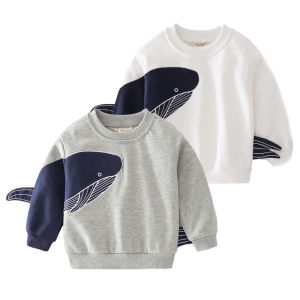 Rolanko 2-7 Years Kids Long Sleeve T-shirt Boys Top Shark Animal Printing Daily Pullover Sweater Casual Wear Fashion Home Clothing