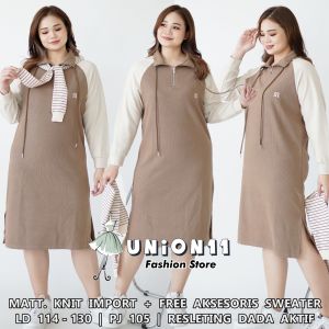 UNION11 - DRESS KNIT IMPORT PREMIUM HIGH QUALITY LD 110 - 130  MUAT SAMPAI BB 90 KG / DRESS JUMBO WANITA TERBARU MM