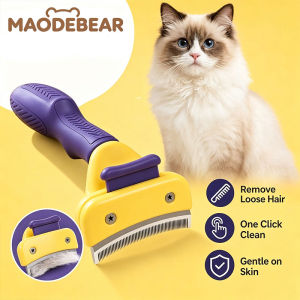 MAODEBEAR Pet Hair Comb Stainless Steel and TPR Plastic Pet Grooming Tools Sikat Bulu Haiwan Peliharaan 脱毛梳