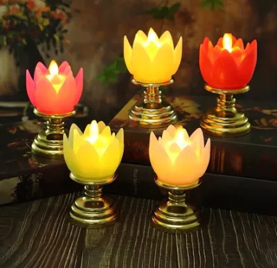 [ MẪU MỚI ]Đèn Nến hoa sen điện tử liền đế đèn thờ hoa sen dùng pinđèn cầy hoa sen để bàn thờ