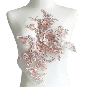 EASYEAH 3D Flowers Sequin Applique Beaded Mesh Rhinestone Embroidered Embroidered Flower Applique Dress Decor Big Size Lace Fabric Trim Wedding Gown