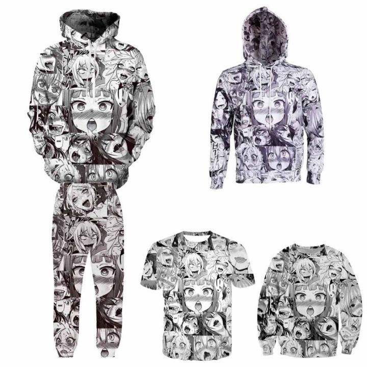 3D Hoodie cosplay T shits Ahegao Anime Face Hentai Manga Suit Set