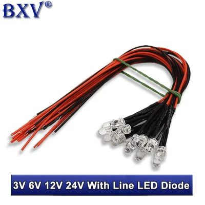 10PCS 5MM LED 24V 12V 3-6V With Line LED Light-emitting Diode/12V Line Length 20CM White Hair White Red Green Yellow Blue Orange integrated circuit