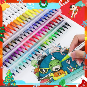12/24/36/48/60/80 Colors Highlighter Brush Pen Dual Tip Marker Pens Set Art Supplies