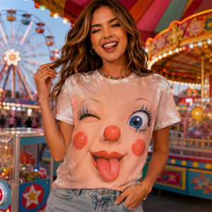 [Local Stock] HBESTY  3D Print Humorous Expressions Funny Face T Shirt Men Women O-neck Short Sleeve Loose Trend  Personted Street Hip Hop Y2k Tee Top