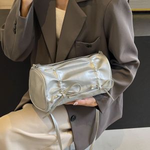 DWT9814 Korean Style Bow Handbag Pleated Balletcore Bow Tie Shoulder Bag Fashion Y2K PU Leather Underarm Bag Girls