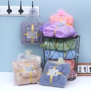 2in1 set Towel Gift Set Towel High Quality Microfiber Bath Towel Hand Towel Face Towel Big size brown pink color adult korea style Super Soft Absorbent