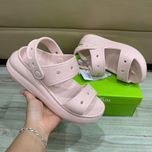 Sandal 2 quai Cross Crush thường đế cao 7cm cho nữ tặng 10 sticker màu HỒNG