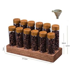 ANGY  Walnut Wood Coffee  Storage Container With Breathable Lid Convenient Tea Tube Display Rack Glass Vials Portable Coffeware Set Gift
