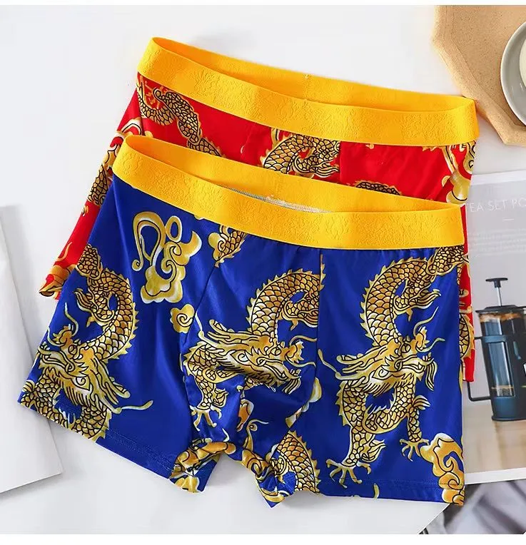 Dragon Year Men Briefs Men Underwear Chinese Dragon Briefs Soft,  Comfortable, Breathable, Fashion Printed Flat Corner Pants