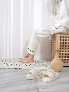 Summer Linen Slippers for Women Home Use Floor Slippers for Men and Couples Cotton-Linen Soft-Soled High-Elasticity Slippers for Spring and Autumn