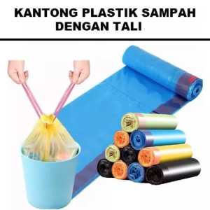 Kantong Plastik Sampah Roll Dengan Tali Serut 45 x 50 cm JUMBO BESAR | Tas Kantong / Kantongan Plastik Kresek Tong Sampah Pembuangan Limbah Dapur Gulung Roll Sekali Pakai Anti Sobek / Plastic Trash Bag Portable Travel