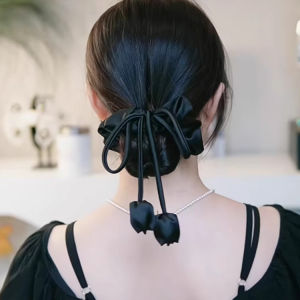 ดอกทิวลิปริบบิ้นลำไส้ห่วงเกรดดีเยี่ยมเรียบง่ายและสง่างามพู่การออกแบบห่วงมัดผมเชือกผูกผมเครื่องประดับผม