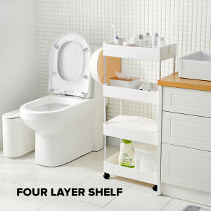 4 Layer Aluminum Multifunctional Trolley Storage Rolling Cart Bathroom Shelf Rack Organizer With Wheels Space Saving