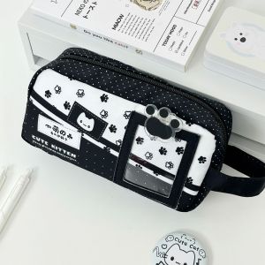 PLLEWY Large Capacity Pencil Case Zipper Portable Pen Bag Durable Cute Kitten Stationery Organizer Bag Gift