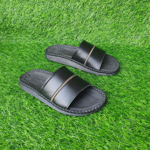 Dép da nam Trường Hải đế cao 2.5cm da bò thật may viền chắc chắn 2 màu nâu đen DN140