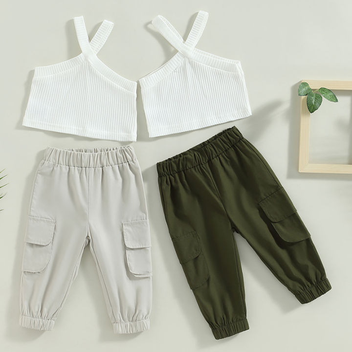  Toddler Girls Ribbed Pants Kids Solid Color Casual