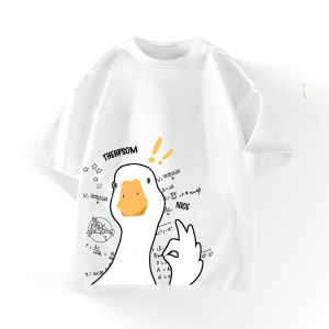 Womens Short-sleeved Cotton T-shirt with Funny Cartoon Duck Print - Korean Style