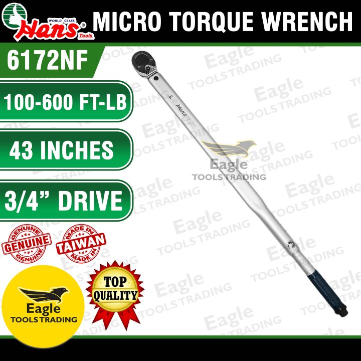 Hans Click Torque Wrench Heavy Duty Tools 6172NF 3/4  Drive 42 inch | 100-600 ft lbs