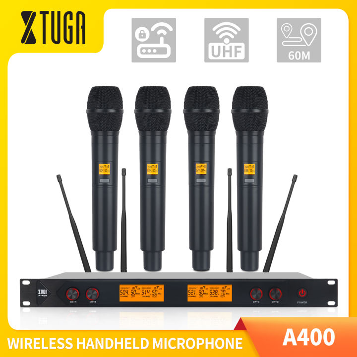 XTUGA A400 Metal Material 4-Channel UHF Wireless Microphone
