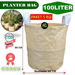 Paket Isi 5 Pcs Planter Bag 100 Liter ukuran 50x50 Pot Tanaman