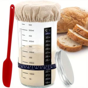 ZYJC Reusable Sourdough Starter Jar Kit 24Oz 34Oz Heat Resistant Sourdough Bread Starter Container Fermentation Tools Easy To Clean Sour Dough Starter Culture Jars Caviar