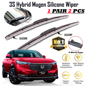 1pair(set) Honda HRV 2024 Mugen Japan Silicone Wiper Blade Front Windscreen 3 Section Boneless Full Silicone Wiper U Hook J Hook