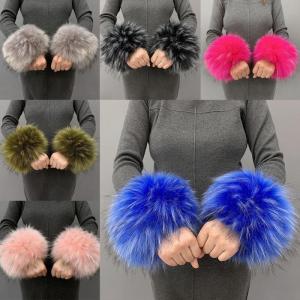 Faux Fur Short Wrist Cuffs Winter Ankle Cuffs Arm Leg Warmers Fluffy Cute Cuffs Decorations for Women Girls 6" Wide