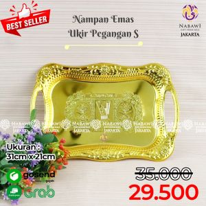 Nampan Arab Emas Ukir Pegangan  Baki Tempat Makanan Oleh Oleh Haji dan Umroh Jakarta