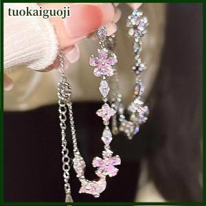 tuokaiguoji Thời Trang Tinh Tế Màu Hồng Pha Lê Hoa Vòng Đeo Tay Cho Phụ Nữ Cô Gái Ngọt Ngào Ánh Sáng Lấp Lánh Vòng Đeo Tay Sang Trọng Đảng Đồ Trang Sức Quà Tặng