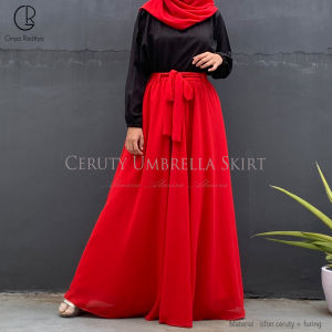 Rok Panjang Payung Mayung Lebar Wanita Muslimah  Sifon Ceruti Umbrella Skirt Full Furing Panjang 100 cm