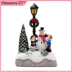 1Pc Glowing Christmas Village Resin Ornament with Light Christmas Miniature Resin House Ornament Xmas Village Ornament for Indoor Fireplace and Shelf