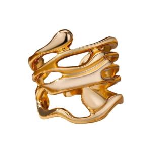 Hình học hiện đại Dung nham kết cấu Nhẫn trong vàng cầm tay bằng kim loại mạnh mẽ cho dụng cụ tiệc mặc giản dị và phong cách hàng ngày