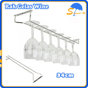 Rak Gelas Wine Gantung Rak Gelas Gantung 1Baris Di Bawah Kabinet Gelas Anggur Pemegang Untuk Bar Dan Dapur Rak Gelas Gantungan (34cm)