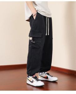 New trendy loose straight-leg Japanese-style plus-size cargo pants for men popular among Douyin and Kuaishou hosts 2024