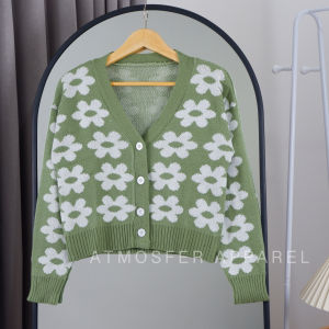 flower cardigan rajut wanita oversize lengan panjang terbaru korean style