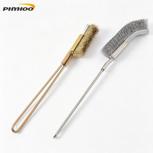 PHYHOO 245mm Curved Head Copper Plated Wire Brush Stainless Steel Hand Brush for Rust Paint Removal Metal Cleaning Polishing