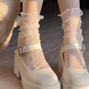 i Pretty Shoes [จัดส่งจากกรุงเทพ] ถุงน่องสั้นซีทรูปักลายดอกไม้ขาวดำผู้หญิง นุ่ม ถนอมผิว ไม่เสียหายง่าย ทันสมัย ​​อเนกประสงค์ เซ็กซี่และปรารถนาบริสุทธิ์