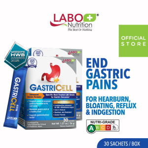 [2 Boxes] LABO Nutrition GastriCELL Sachet Eliminate Gastric Symptoms - for Acid Reflux Heartburn Bloat Indigestion Burping Stomach Discomfort & Pain - Natural Long-term Solution Supplement • Made in Japan • 30 Sachets