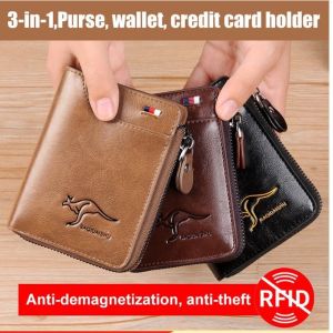 Anti-theft RFID blocking genuine leather wallet
