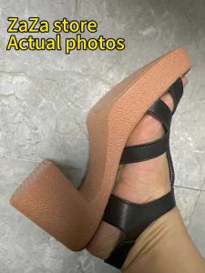 ZAZA Black Sandal for Women High Heel Sandals Wedges Heel Shoes Slipper for Women Real Leather 2022 new 041517