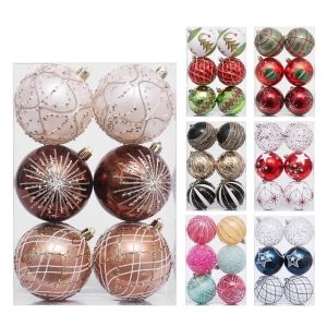 BENGPEN 6PCS Plastic Painted Christmas Balls 8cm Colorful Glitter Glitter Christmas Ball Set DIY Supplies Star Pattern Christmas Tree Baubles Christmas Tree