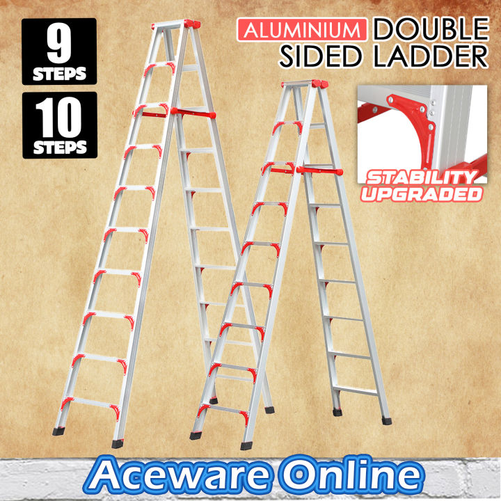 9 10 Step Ladderman Heavy Duty Aluminium Double Sided Ladder Multi Purpose Ladder Foldable