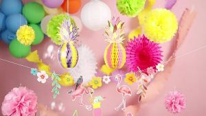 Party Supplies Tropical Decorations Hawaiian Party Flamingo Pineapple Decoration Paper Tissue Pom Poms Ball