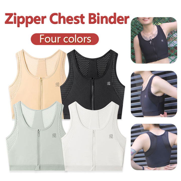 JANEST Chest Flat Slim Breast Front Zipper Trans Binder Tomboy Crop Top Cosplay Sportswear S-6XL