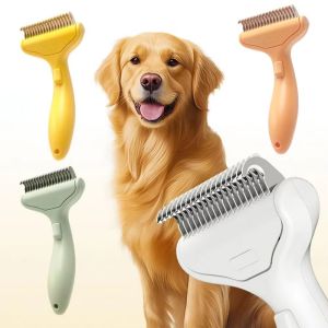 ZXCE ใบมีดที่กว้างขึ้น หวีสำหรับสัตว์เลี้ยง เป็นมิตรกับผิว ดีไซน์โค้งมน น้ำยาล้างขนใต้ขนแมว ทำความสะอาดตัวเอง จับถนัดมือ ชุดเครื่องมือสำหรับการดูแลและกำจัดขนสุนัข ดูแลเส้นผมยาว