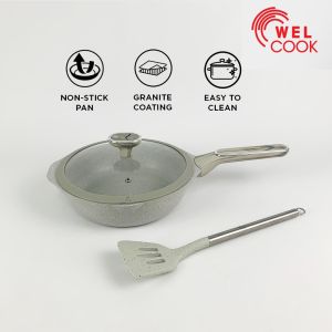 FREE SPATULA Welcook Ishi Deep Frypan Wajan Penggorengan Anti Lengket dengan Tutup 24 cm