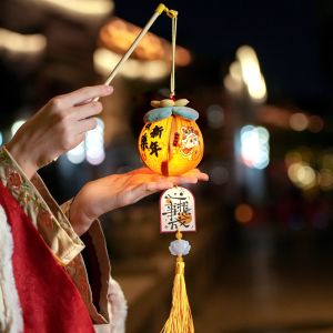 GRACE Cartoon Chinese Style Lantern Blessing Words with Tassel Handheld Lantern Children Toys Handmade Lucky Persimmon Lantern Lunar New Year